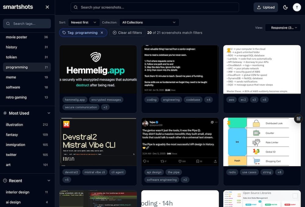 SmartShots screenshot tagging interface